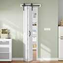 Bifold Barn Door 28 x 84 in (Double 14 inch)Bi-fold Sliding Closet Doors with Hardware Track kit Included, 2.8ft Rail for 2 Doors,Save Space,MDF Wood Panel,PVC Surface,DIY Assembly, White