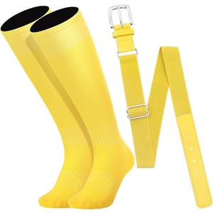 Baseball Socks and Belt Combo Set for Youth Boys Girls Adult, Softball Tball Belt Socks with Elastic Belts (Large, Yellow)
