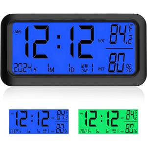 Car Digital Dashboard Clock, Vehicle Electronic Clock with Automatic Backlight at Night, Solar Power Rechargeable Car Clocks with Time/Date/Temperature/Humidity Display