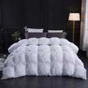 Three Geese Pinch Pleat Waterfowl Feathers Down Comforter King Size Duvet Insert, 1200TC 100% Cotton Fabric, Premium All Seasons White Hotel Warm Comforter with 8 Tabs., King:106x90inches