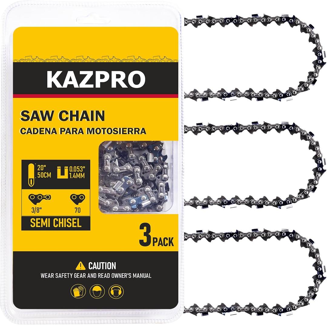 20 Inch Chainsaw Chain 70 Drive Links, 3/8" Pitch, .050" Gauge, Low kickback, Lubrication System Chainsaw Blade fits Craftsman, Echo, Poulan, Remington, Homelite, etc, KP-D70 (3 Pack)