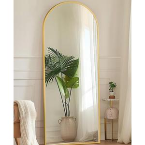 Antok Full Length Mirror, 58"x18" Floor Mirror with Stand, Hanging Mounted Mirrors for Bedroom, Living Room, Cloakroom, Dining Room, Gold, Arched