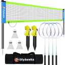 20ft Portable Outdoor Badminton Net Set for Driveway Backyard, Beach, Park with Durable Anti-Sag PE Net, Heavy Duty Steel Poles, 4 Badminton Rackets, 3 Shuttlecocks and 600D Carry Bag