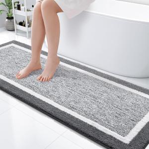 OLANLY Bathroom Rugs 70x24, Extra Soft and Absorbent Microfiber Bath Mat, Non-Slip, Machine Washable, Quick Dry Shaggy Bath Carpet, Suitable for Bathroom Floor, Tub, Shower (Long, Dark Grey)