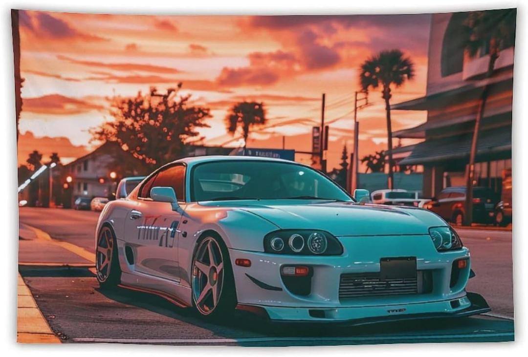 FeoYoed Tapestry Wall Hanging Sunset Jdm Car A80 City Aesthetic Decoration For Bedroom Living Room Wall Art Tapestries 40"x60"
