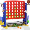 Giant 4 in A Row Game, Height Adjust Jumbo Yard Game Set for Kids & Adults with Mesh Catching Bag, Golf, Basketball Hoop & Ring Toss, 4-to-Score Connect Games for Indoor/Outdoor Fun
