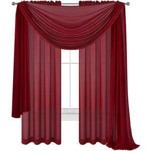 WPM WORLD PRODUCTS MART Drape/Panels/Scarves/Treatment Beautiful Sheer Voile Window Elegance Curtains Scarf for Bedroom & Kitchen Fully Stitched and Hemmed,Set of 3: Panels 2 + 1 Scarf (Burgundy)