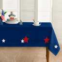 Horaldaily 4th of July Tablecloth 60×84 Inch Rectangular, Independence Day Lines with Stars Patriotic Memorial Day Blue Washable Seasonal Table Cover for Party Picnic Dinner Decor