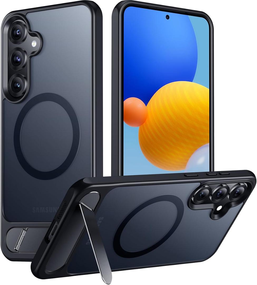 Temdan Magnetic for Samsung Galaxy S25 Case, [Innovate Stand][Military Grade Drop Protection][Non Slip][Translucent Matte] Shockproof Phone Case for Galaxy S25 6.2" 2025 -Black