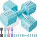 FEIERDUN 5-in-1 Adjustable Dumbbell Set of 2 Hand Weights for Women, 1s-Adjust Dual-Stable Dumbbell Set for Women Home Gym & Outdoor, 10LBS Pair (20LBS Total), C-Mint Blue