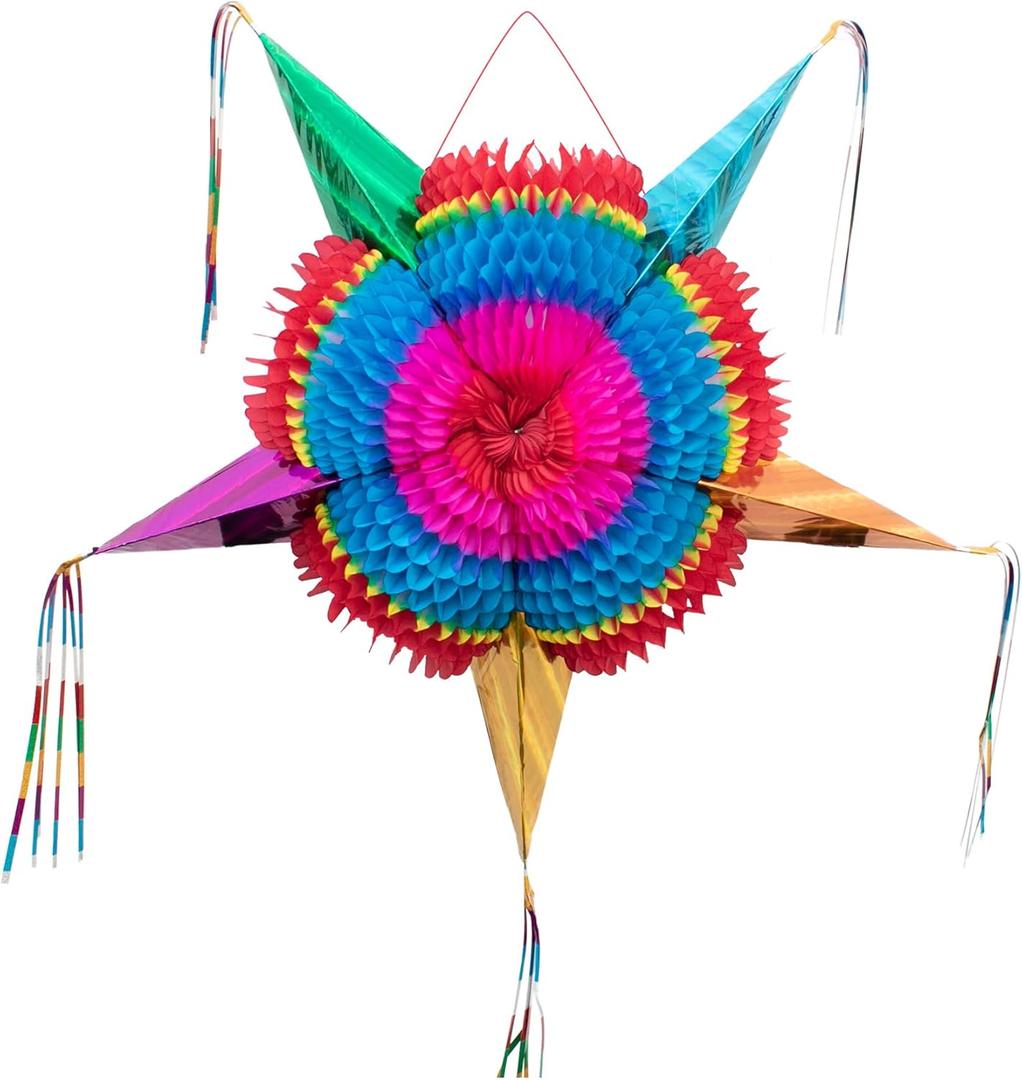 Mexican Piata (Medium 26 inches) - Authentic Handmade Foldable Pinata for Birthday Party - Piatas para Cumpleaos - Fiesta Piniata - Mexican Star Pinata - Cinco de Mayo Pinatas