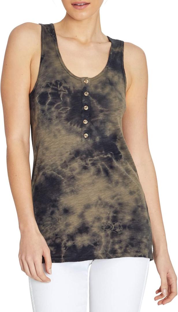 Three Dots Women's Henley Tank Top, XL 