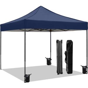 10x10 Heavy Duty Canopy Pop Up Commercial Canopy Tent, Vendor Tent with 400D Oxford Fabric for Camping Outdoor Events Parties Weddings, UPF 50+ Waterproof (Navy Blue)