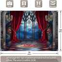 7x5ft Fabric Halloween Vampire Medieval Castle Backdrop Gothic Window Red Curtain Bats Photography Background Haunted House Party Decor Photo Props