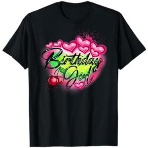 Birthday Girl Classic Airbrush Style Illustration Y2K Retro T-Shirt, 3XL