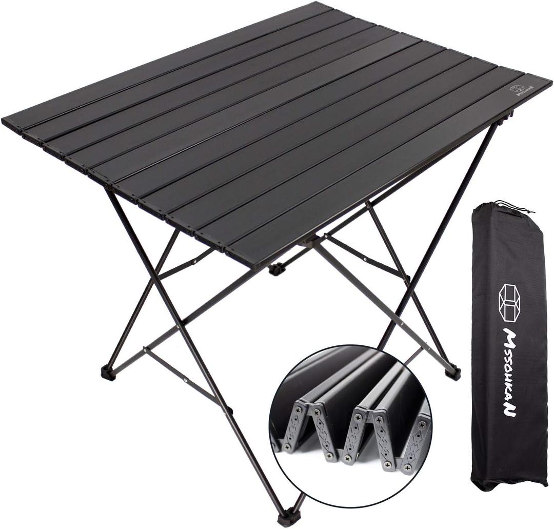 Camping Table Folding Portable Camp Side Table Aluminum Lightweight Carry Bag Beach Outdoor Hiking Picnics BBQ Cooking Dining Kitchen Black Large (Large 27'' x 18'')