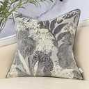 Yangest Grey Monstera Leaf Velvet Throw Pillow Cover Vintage Textured Cushion Case Neutral Palm Pillowcase for Sofa Couch Bedroom Living Room Home Christmas Decoration, 18x18 Inch