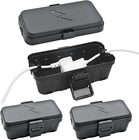 Hrensaw 3PCS Small Weatherproof Electrical Connection Box(Inner 5.5x3x2.2inch),Outdoor Electrical Box,Waterproof Extension Cord Covers for Plug, Extension Cables, Holiday Lights,Black