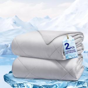 Cooling Comforter King Size, 2PCS Reversible Cooling Blanket for Hot Sleepers and Night Sweats, Cool Blanket with Mattress Pad for Summer, Breathable & Lightweight Comforter for All Season (106"x90")