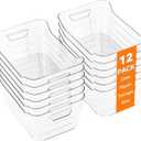 12 Pack Clear Plastic Storage Bins, Pantry Organizers and Storage, Clear Pantry Organizer Bins, Plastic Containers with Handle for Kitchen,Freezer,Cabinet,Closet,Bathroom Under Sink Storage (Medium)