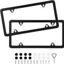 2 x 2 Pack Black License Plate Frames, Stainless Steel License Plate Cover, Matte License Plate Holder Car Accessories with Screw Caps (4 Holes)
