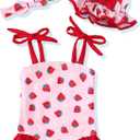 Renotemy Baby Girl Swimsuit Toddler Girls One-Piece Swimsuit Summer Beach Bikini Girl Bathing Suits with Hat 0-24 Month (Strawberry)
