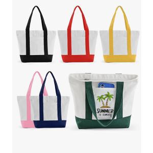 Mini Canvas Tote Bag with Pockets, 12oz Cotton Small Tote Bag with Zipper Reusable Grocery Shopping Bags for DIY, 6 Pieces