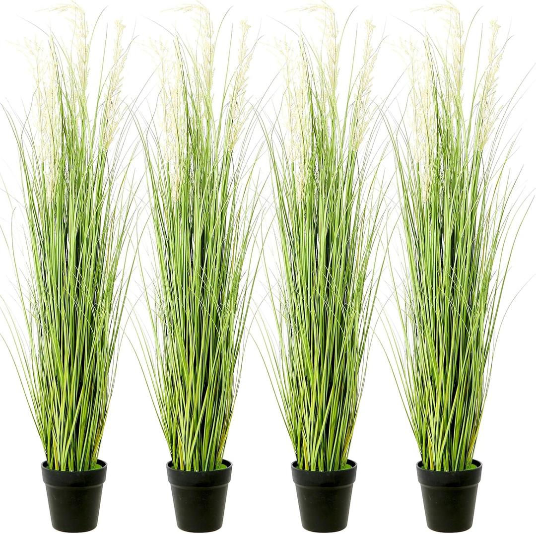 4 Pack 4 ft Tall Artificial Grass Plant Fake Pampas Grass in Pot Large Faux Floor Plants Potted Artificial Greenery for Indoor Outdoor Garden Home Bathroom Office Room Housewarming Wedding Decoration