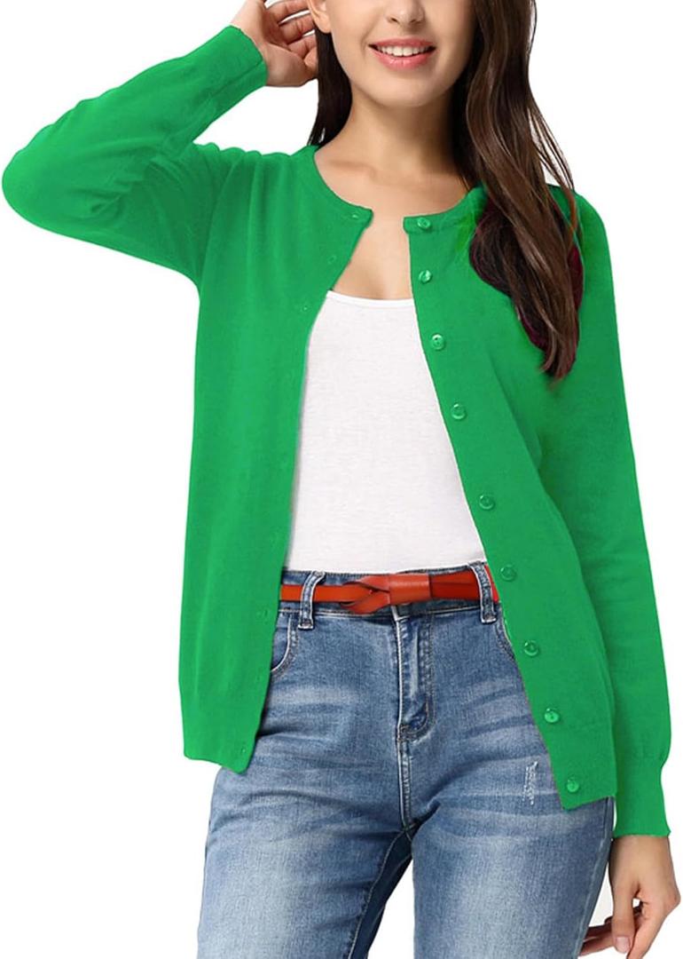 GRACE KARIN Womens Long Sleeve Knit Cardigan Sweaters Casual Dressy Open Front Button Down Cardigans Spring Outfits, Large