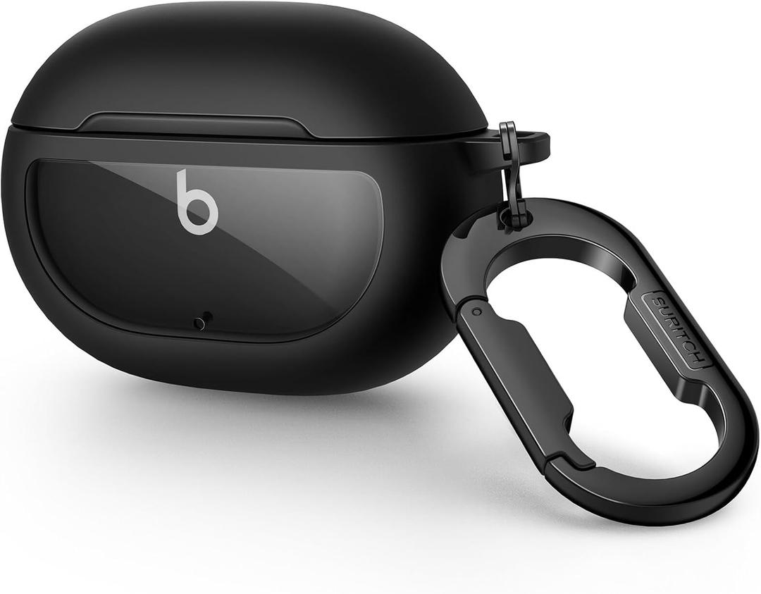 SURITCH Protective Case for Beats Studio Buds 2021, Studio Buds+ Plus 2023 Case Cover with Carabiner Keychain, Skin-Friendly TPU Shockproof Protector for Earbuds Charging Case Accessories, Black