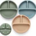 Toddler Plates 3 Pack, Divided Suction Plates for Baby, 100% Food Grade Silicone Baby Plates, Non-Slip, Baby Led Weaning Supplies, Microwave & Dishwasher Safe (Blue)