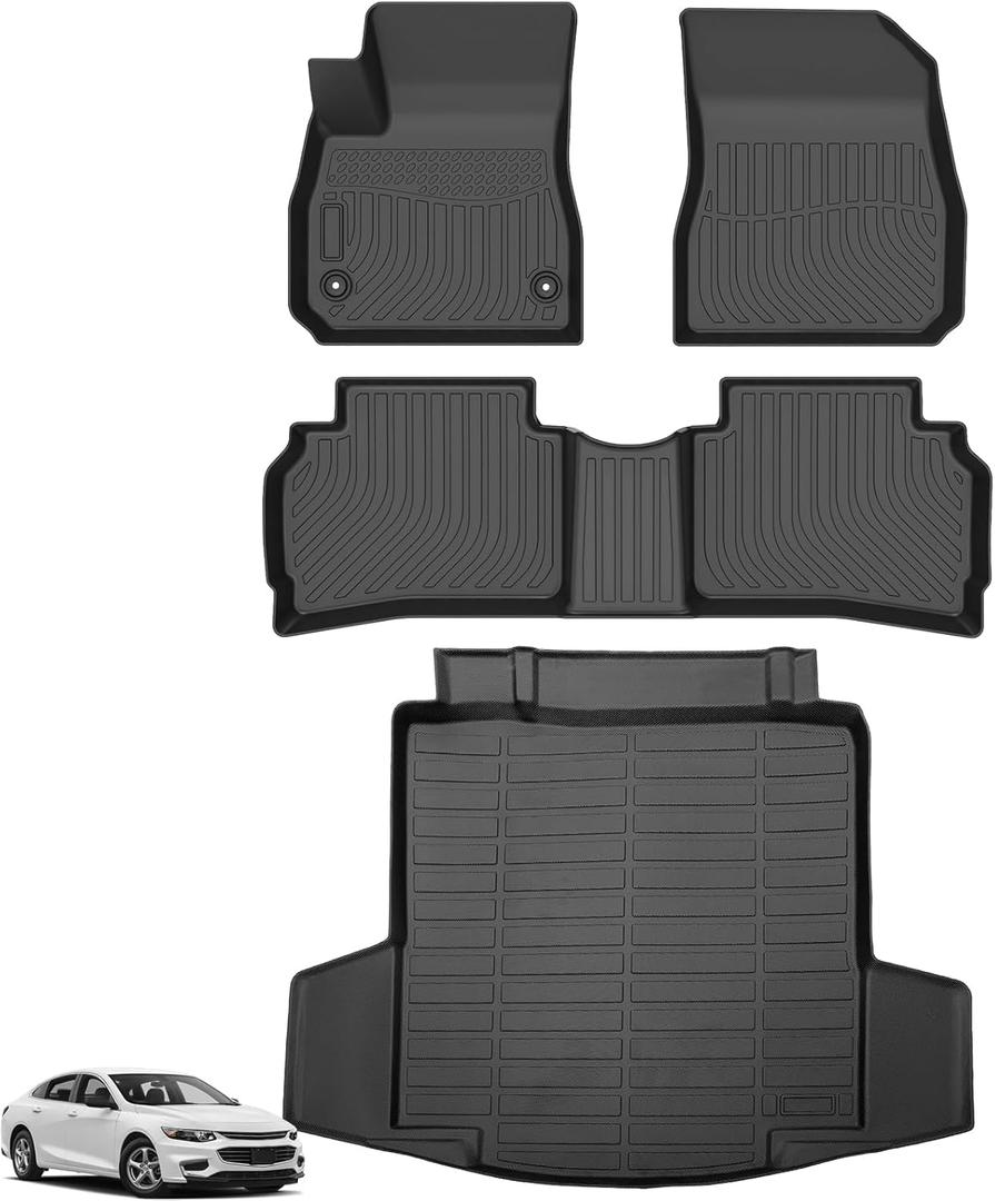 Floor Mats for Chevy Malibu 2016-2025, for Chevrolet Malibu LS, RS, LT, Premier Custom Fit TPE Cargo Liner, Waterproof Duty Anti-Slip, 2023 Malibu Floor Mats Accessories(NOT for Hybrid, Limited)