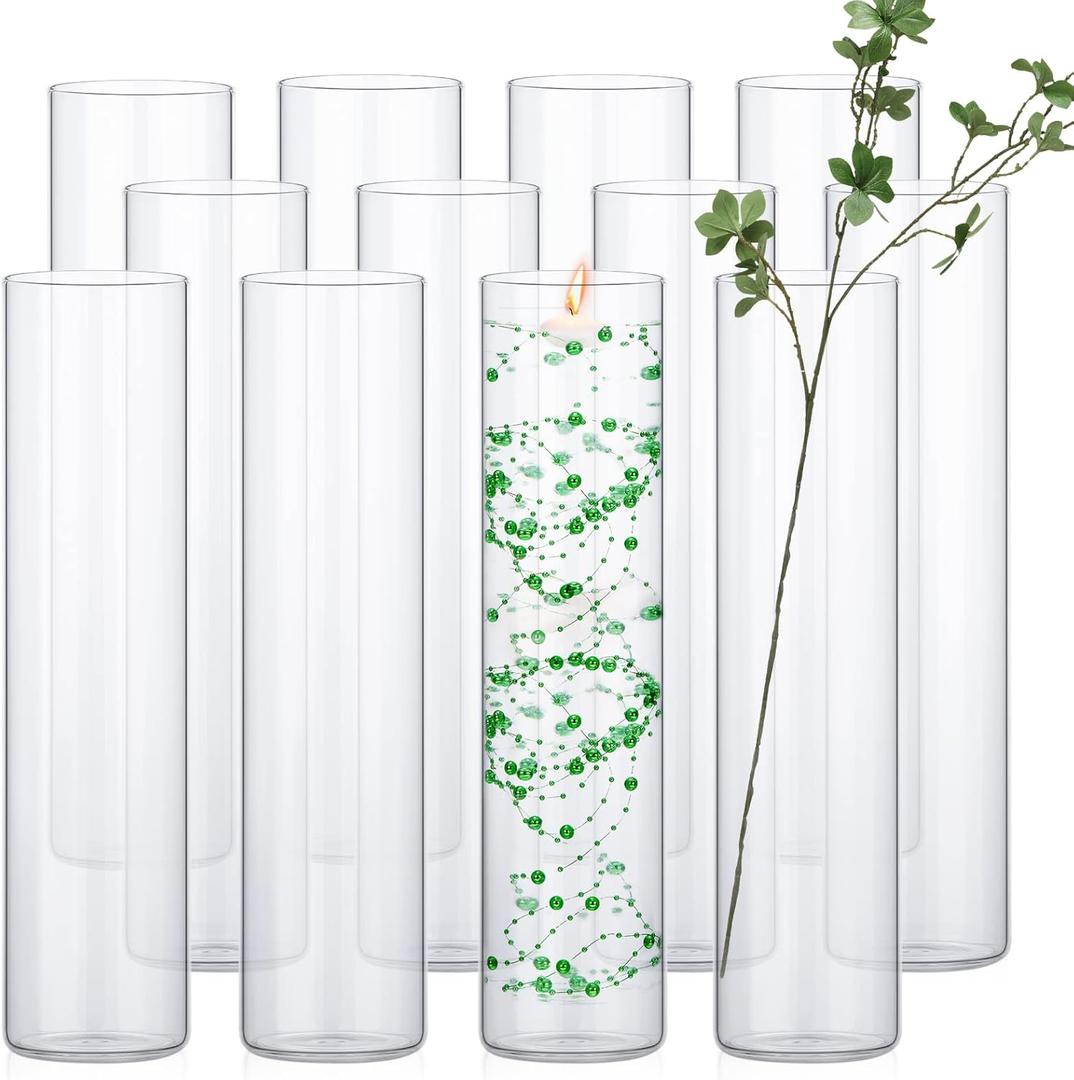 Gerrii 12 Pack Glass Cylinder Vases, Tall Clear Flower Vase for Centerpieces, Hurricane Floating Candle Holder Bulk for Wedding Table Home Formal Dinners Party Decor(14 x 3.35 Inch)