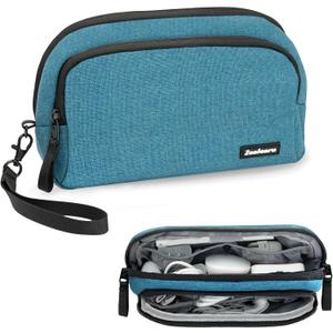 Portable Electronics Organizer Travel Case, Double Layers Tech Organizer, All-in-One Charger Storage Bag for Charging Cable, USB Cord, Charger, Power Bank, Flash Drive, Blue (M)