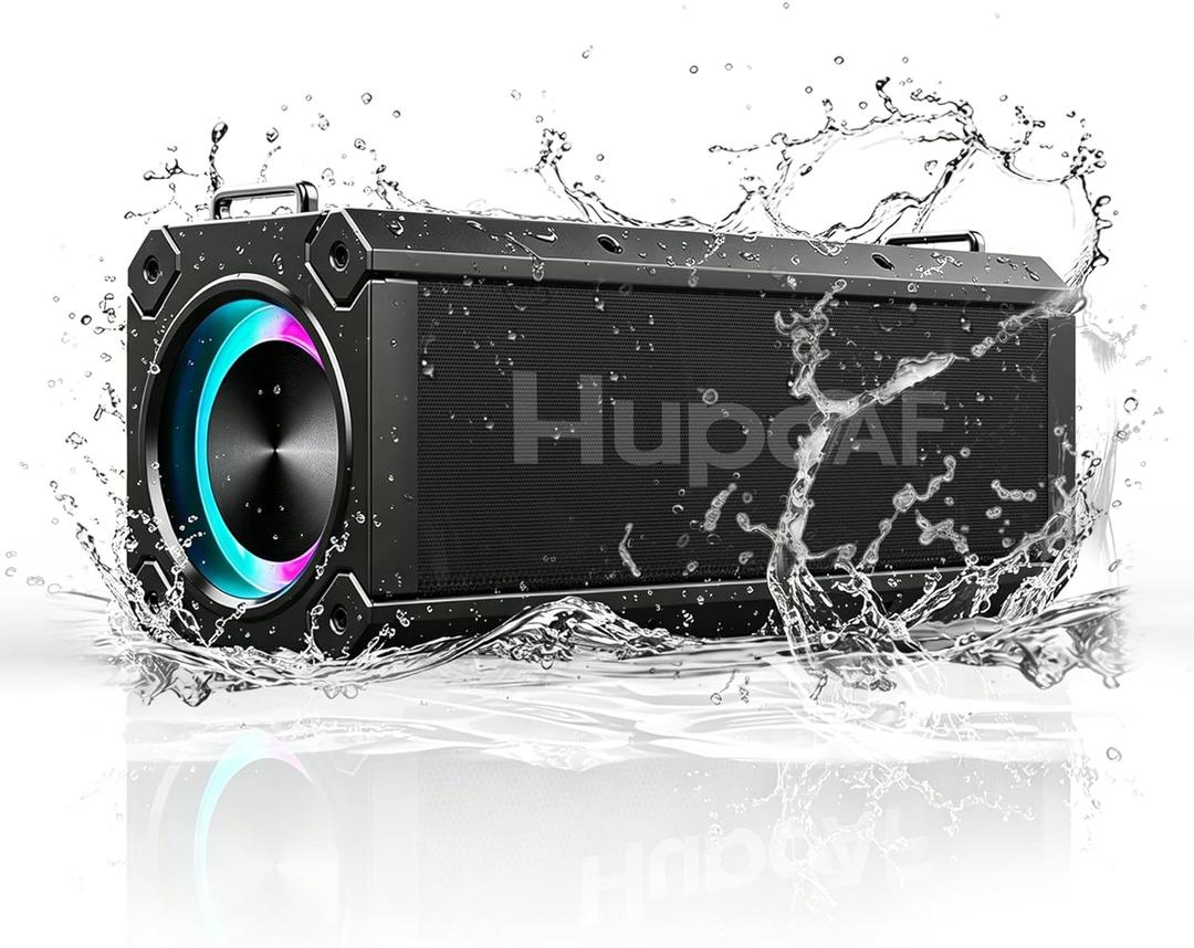 Hupoaf Speaker Bluetooth Wireless, 120W(Peak) Loud Outdoor Speaker with Deep Bass, IPX7 Waterproof, 20000mAh Power Bank/TWS/Portable Strap/EQ/Lightshow, Portable Speaker for Party/Camping/Beach/Garage
