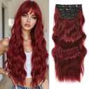 Clip in Hair Extensions 4PCS 200g/5oz Long Wavy Curly Balayage Hair Extensions Clip Ins for Women Thick Double Weft 22 Inch Hairpieces (Wine Red)