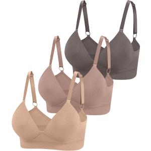 Eleplus 3 Pieces Deep V Wireless Bras for Women Seamless Comfy Bralettes Lightly Lined Multicolors Pack,LArge