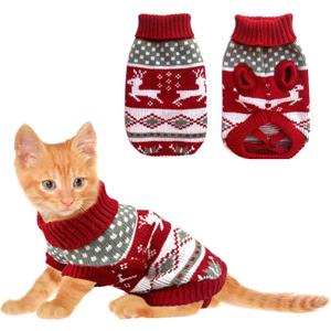 Vehomy Dog Christmas Sweaters Pet Winter Knitwear Xmas Clothes Classic Warm Coats Reindeer Snowflake Argyle Sweater for Kitty Puppy Cat-XS