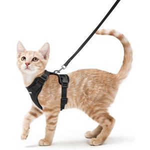 rabbitgoo Cat Harness and Leash for Walking, Escape Proof Soft Adjustable Vest Harnesses for Cats, Easy Control Breathable Reflective Strips Jacket, Black, S