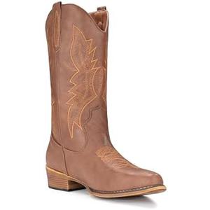 IUV Cowboy Boots For Women Western Boots Cowgirl Boots Pull On Pointy Toe Mid Calf Boots Size 8