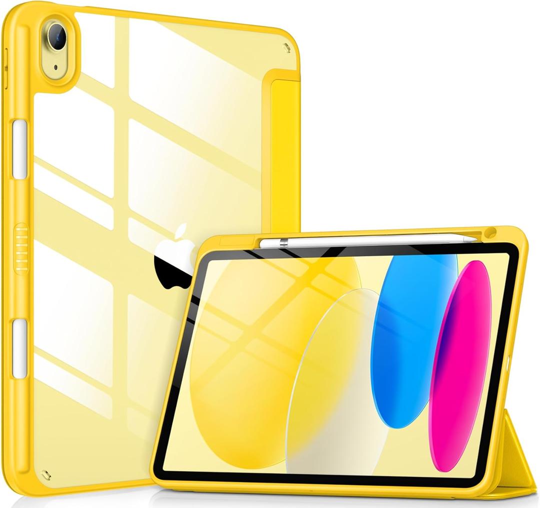 VIKESI Case for iPad (A16) 11-inch 2025 and iPad 10th Generation 10.9 Inch 2022, Clear Back and TPU Shockproof Frame Cover [Built-in Pencil Holder, Support Auto Sleep/Wake] - Yellow