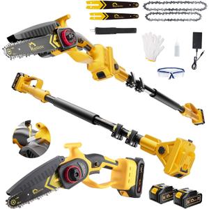 Cordless Pole Saw 3-in-1 with 6&8 Inch Mini Chainsaw, Battery Powered Electric Pole Saw for Tree Trimming with 24.0Ah Battery, Lightweight, Up to 14 FT Extendable Pole Saw for Home & Garden & DIY