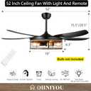 Ohniyou Farmhouse Ceiling Fan with Lights and Remote,52 inch Rustic Ceiling Fan with Caged Light Fixture, Retro Black Outdoor Ceiling Fans for Patio,Living Room,Dining Room,Bedroom