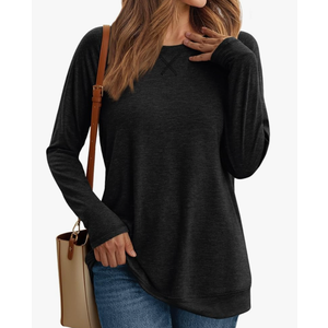 AUTOMET Black Long Sleeve Tops for Women (Large, Black)