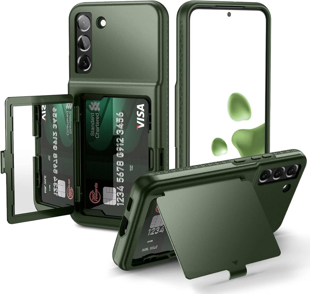 Samsung Galaxy S22 Plus Case - WeLoveCase Wallet Case with Credit Card Holder & Hidden Mirror, All-Round Protection Shockproof Phone Cover Designed for Samsung Galaxy S22 +, 6.6 Inch Green