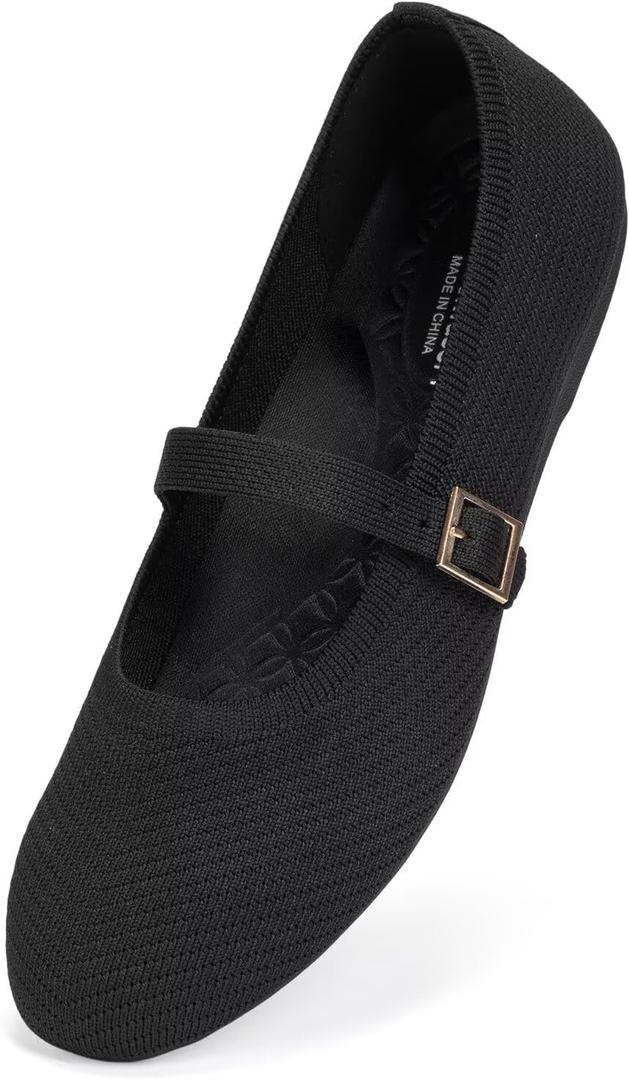 Frank Mully Women's Mary Jane Flats Comfortable Dressy Ballet Flats Casual Round Toe Slip On Washable Knitted Fabric Office Work Woman Shoes, 7.5