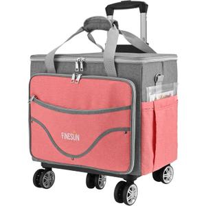 Rolling Tote Bag for Women Teacher Bag Rolling Cart Briefcase with Wheels Carry on Wheeled Bag for Work,Office,Craft Pink