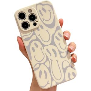 KERZZIL Cute Funny Face Phone Case Compatible with iPhone 16 Pro Max,Liquid Silicone Girly Cases,Cartoon Grimace Soft Gel Rubber Full-Body Protective Microfiber Lining Shockproof Cover(Beige)