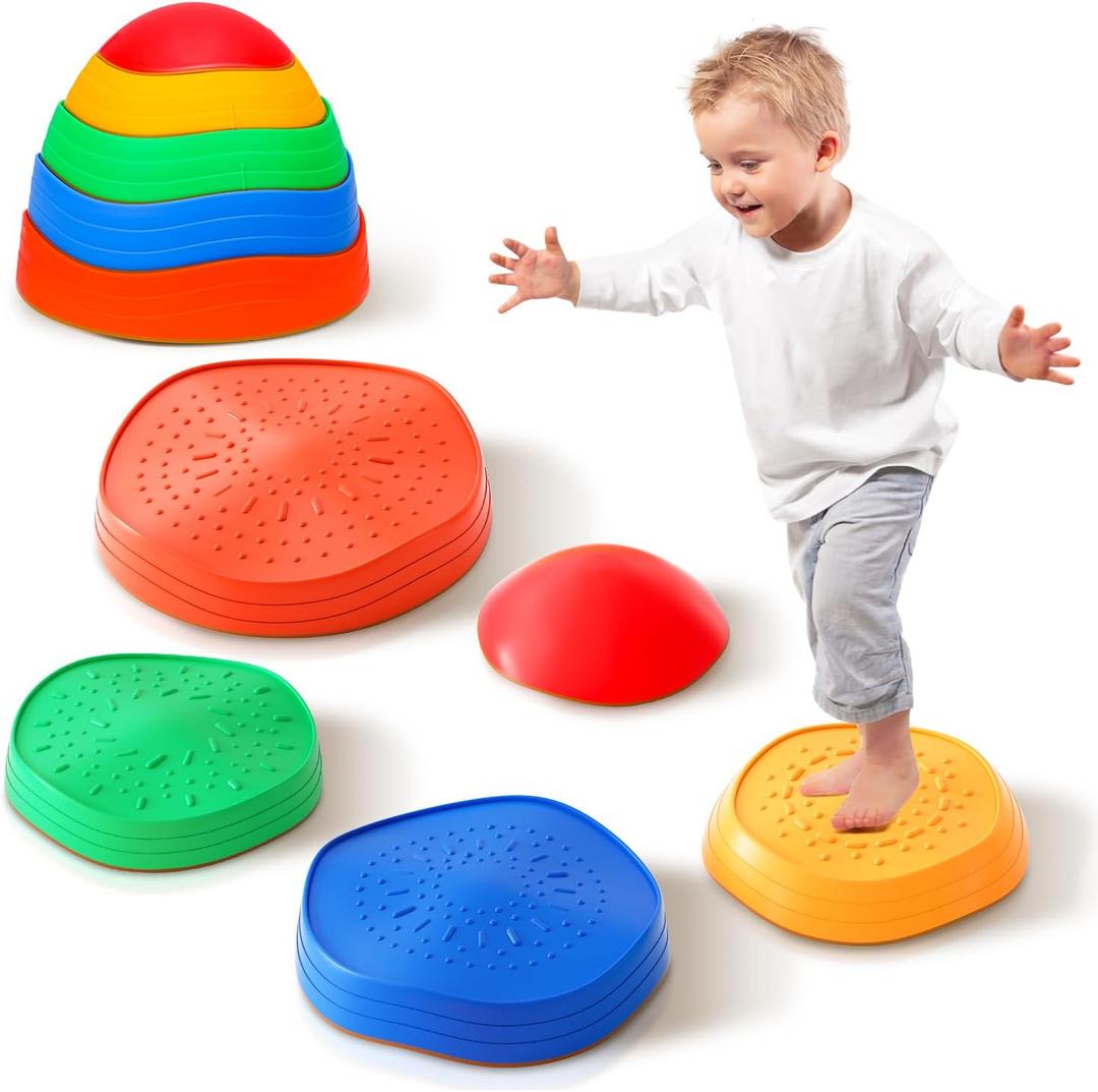 Stepping Stones for Kids, Non-Slip Plastic Balance River Stones for Kids, Promoting Children's Coordination Skills Obstacle Courses Sensory Toys for Toddlers, Indoor & Outdoor Play