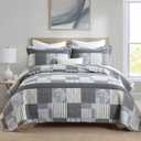 Homzard Grey Comforter Set,Cotton Plaid Striped Quilts Queen Size for The Bed,Reversible Geometric Queen Size Bedspread with 2 Pillow Shams,Lightweight 3 Piece Bedding All Season (Queen (90"x98"), 04-1 Gray)